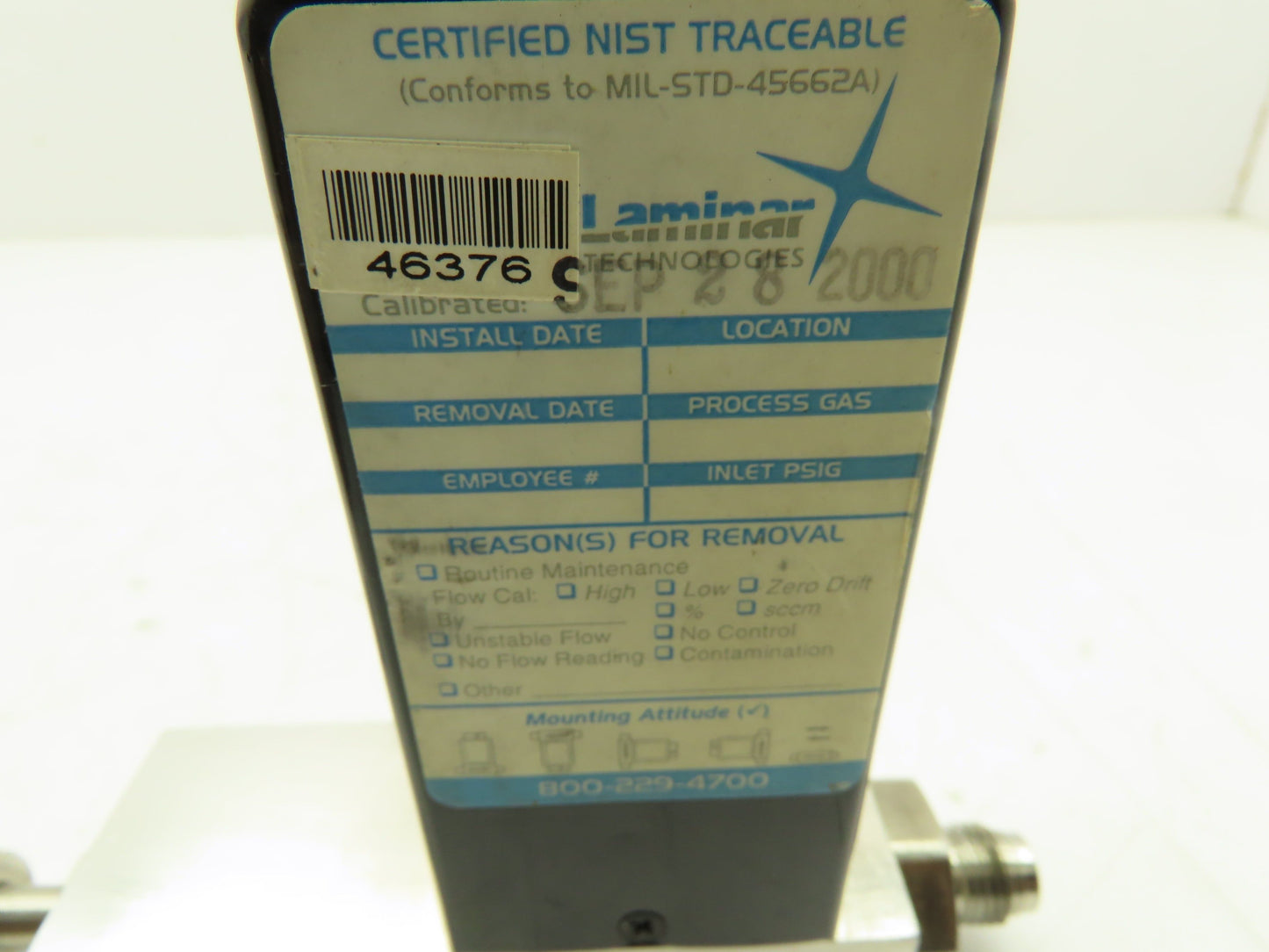 Unit UTM-2020 Mass Flow Controller N2 Gas 20 SLPM Card Edge 500 PSI