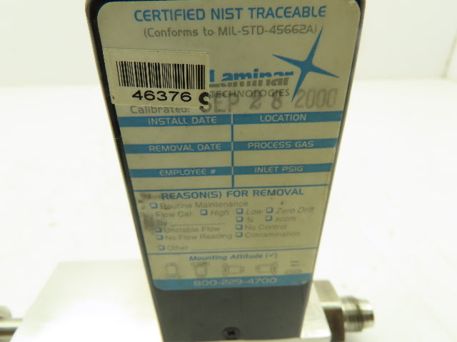 Unit UTM-2020 Mass Flow Controller N2 Gas 20 SLPM Card Edge 500 PSI