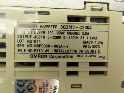 Omron 3G3MV-C2004 SYSDRIVE Inverter Variable Frequency AC Drive 230V 3Ph 0.2kW