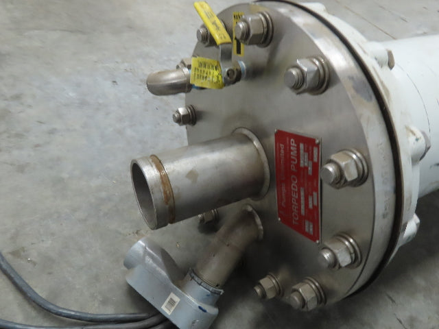 In-Line Multi-Stage Stainless Turbine Torpedo Pump 3" Inlet 40Hp 125GPM 15' Pipe