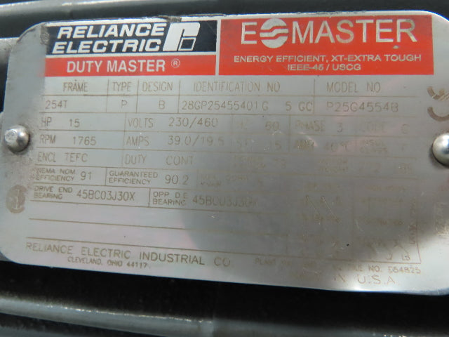 Reliance Motor Inline Gearbox Speed Reducer 15Hp 31.39:1 56RPM 230/460V 3Ph