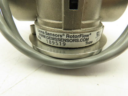 Gems Sensors 189519 RotorFlow Flow Monitor Sensor 24VDC 1"NPT RFS 2500 Stainless