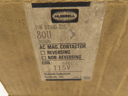 Hubbell 57300-225 Non Reversing AC Magnetic Contactor 80U 3-Pole 115V Coil 90A
