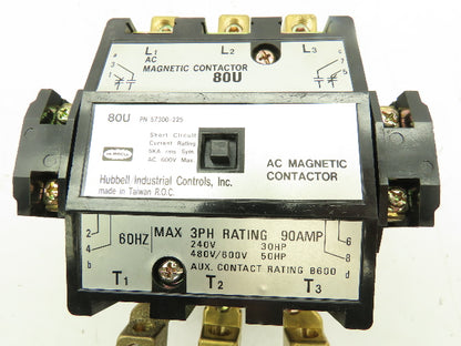 Hubbell 57300-225 Non Reversing AC Magnetic Contactor 80U 3-Pole 115V Coil 90A