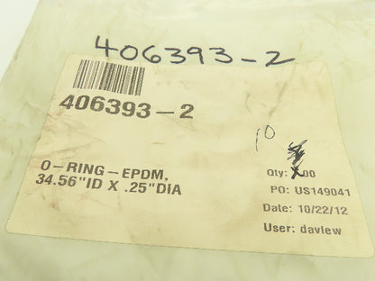 406393-2 O-Ring Gasket Seal Black Rubber EPDM 34.56" ID x .25" DIA Lot of 2