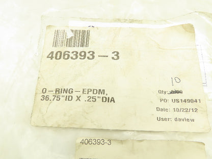 406393-3 O-Ring Gasket Seal Black Rubber EPDM 36.75" ID x .25" DIA Lot of 2