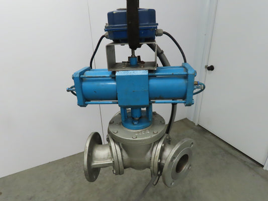 Chicago Valves 3" Flanged 3-Way Ball Valve With Pneumatic Actuator