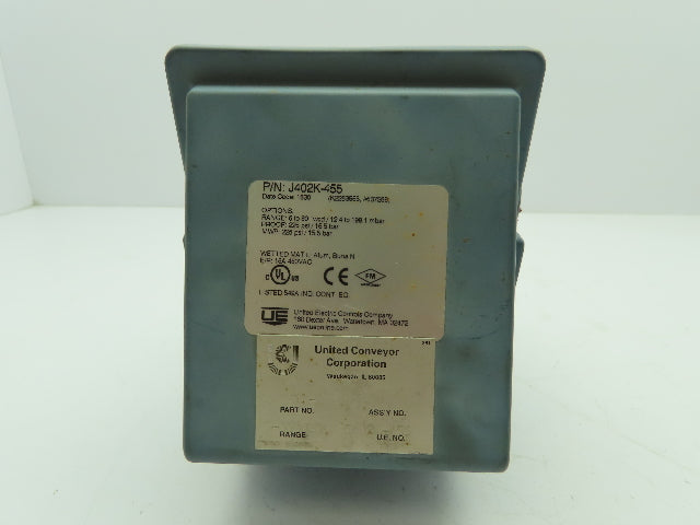 UE United Electric J402K-455 Differential Pressure Switch 5-80" WCD 225PSI 480V