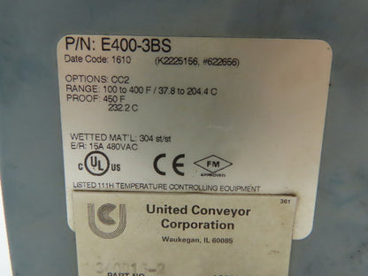 UE United Electric E400-3BS Temperature Switch CC2  100-400F SPDT Bulb Sensor