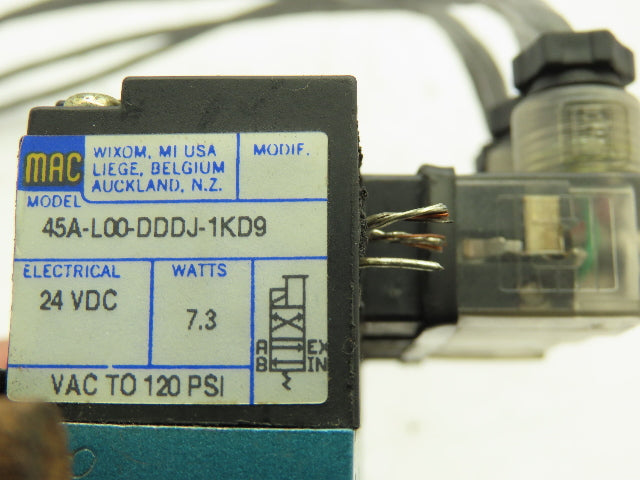MAC 45A-L00-DDDJ-1KD9 Pneumatic Solenoid Valve Assy. w/Circuit Bar 24V 120PSI
