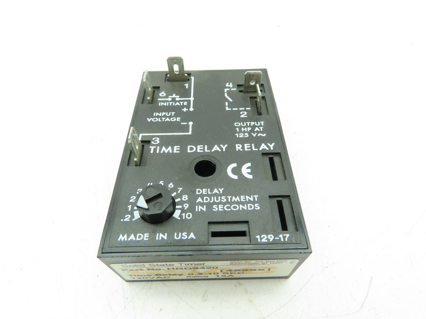 SSAC HRD9420 Solid State Timer adj .2 to 10 seconds Time Delay Relay