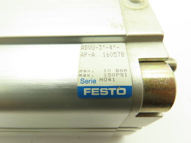 Festo ADVU-3"-4"-AP-A Pneumatic Cylinder 3"Bore 4"Stroke 10Bar/150PSI 20mm Shaft