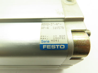 Festo ADVU-3"-4"-AP-A Pneumatic Cylinder 3"Bore 4"Stroke 10Bar/150PSI 20mm Shaft