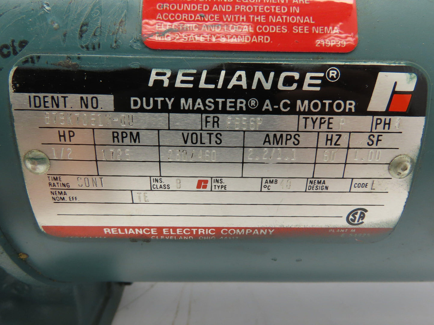 Dodge Master XL Gearmotor 1/2 Hp 101:1 Ratio 17 Rpm Output 3 Ph W/Brake