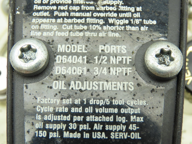 Master Pneumatic D64041 Oiler 1/2"Ports 150PSI w/Automatic Valve L2004GAWR-DB7