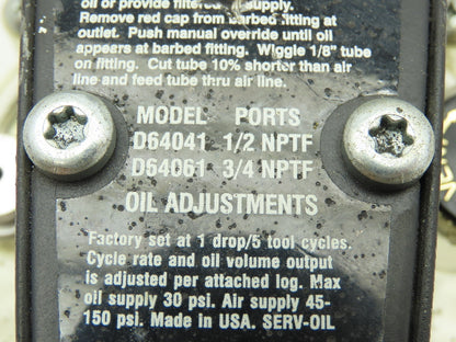 Master Pneumatic D64041 Oiler 1/2"Ports 150PSI w/Automatic Valve L2004GAWR-DB7