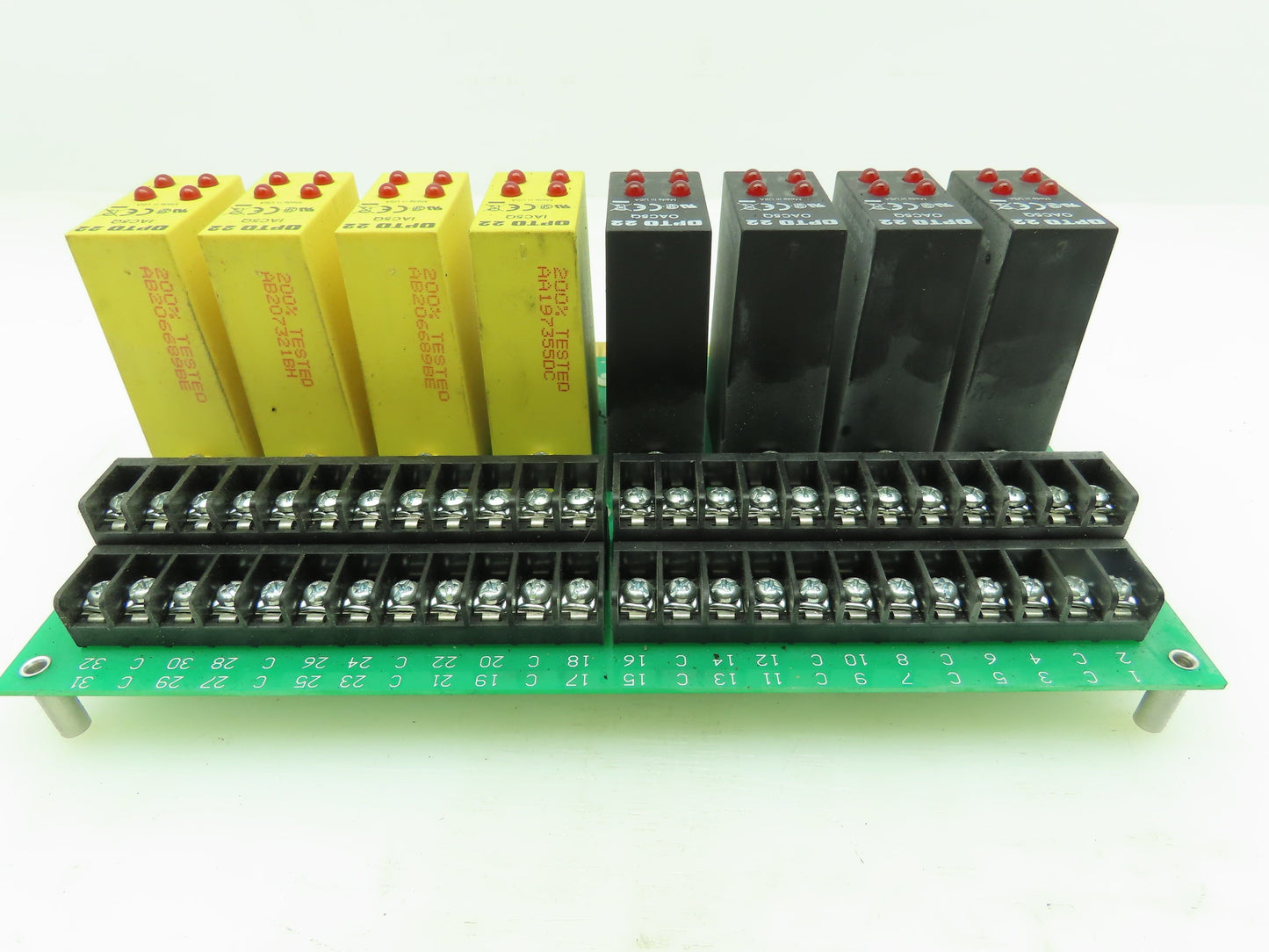 OPTO 22 PB32DEC Relay Board w/ OAC5Q (4x) and IAC5Q (4x) Relay