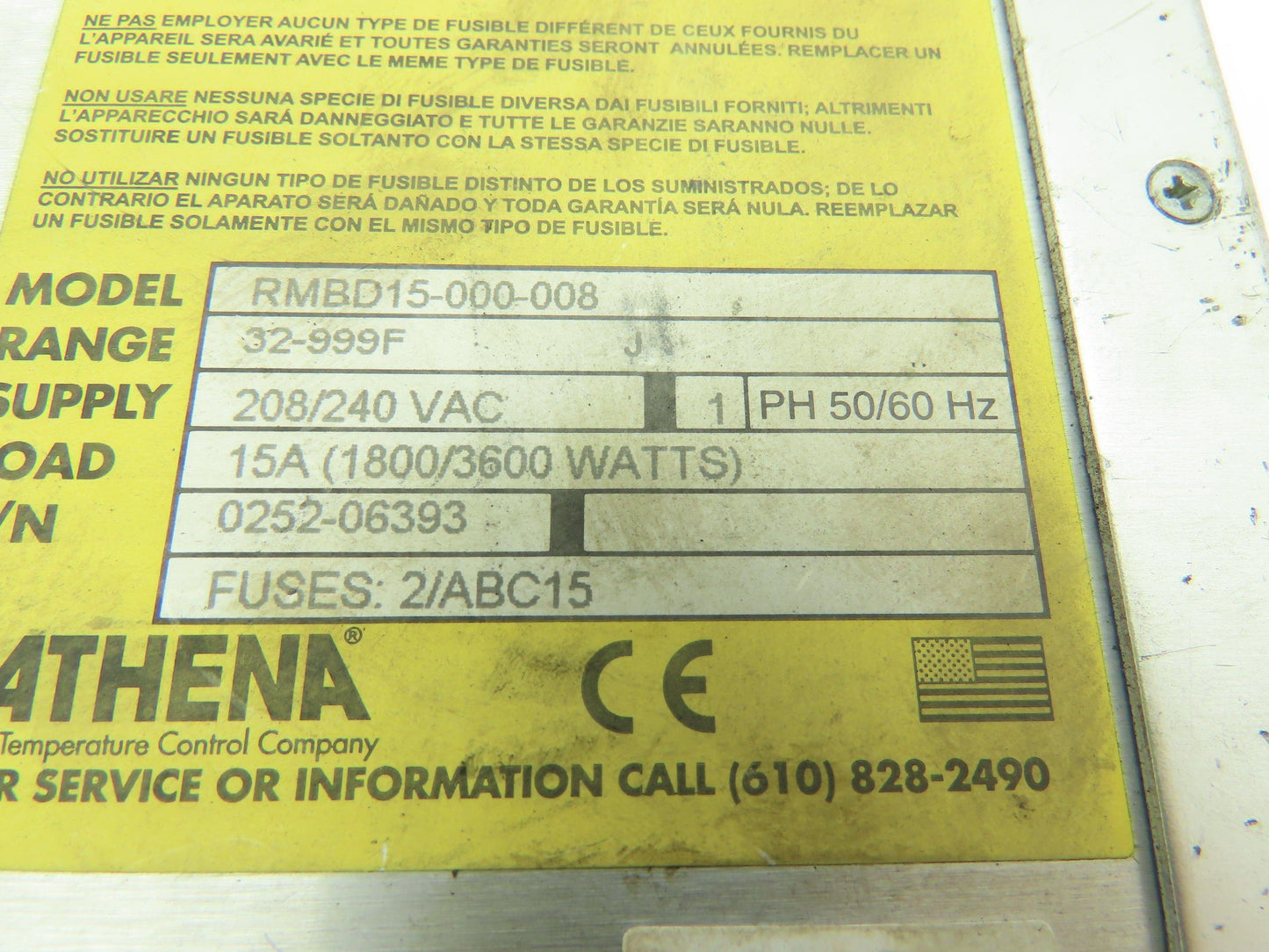 Athena RMBD15-000-008 Temperature Controller Plastic Process Equipment