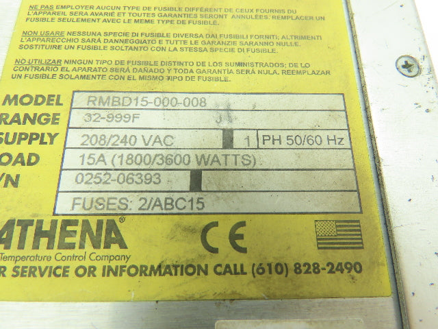 Athena RMBD15-000-008 Temperature Controller Plastic Process Equipment