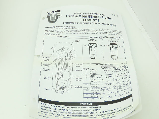 Van Air 26-2106 Replacement Filter Element 1-9/16"ID 3-1/4"OD 5-3/4"Long