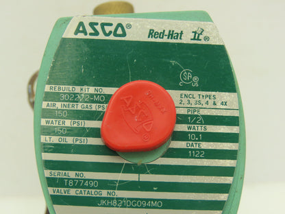 Asco JKH8210G094MO Pneumatic Solenoid Valve 150PSI 1/2"NPT 120V Coil w/Man Oper.