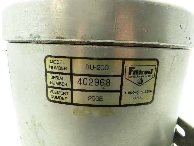Filtroil BU-200 High Pressure CHP Hydraulic Oil Filter Housing 200HE Element