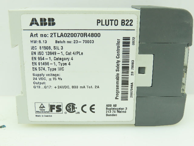 ABB 2TLA020070R4800 Pluto B22 Jokab Safety Controller