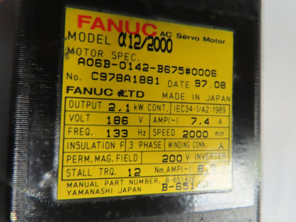 Fanuc A12/2000 A06B-0142-B675#0006 Robot Servo Motor W/A860-0630-T201 Encoder