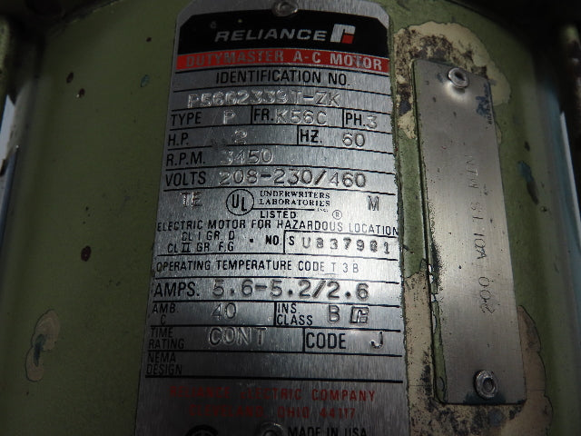 Binks 2 hp Electric Paint Pump Reliance P56G2339T-ZK Hazardous Location Motor