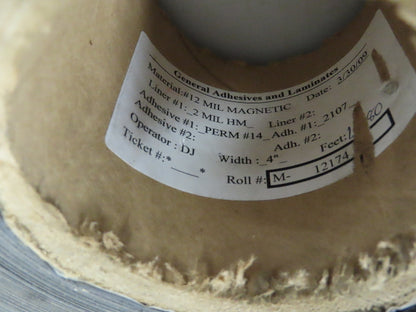 12140 Flexible Magnetic Strip Tape Adhesive Back 12 Mil x  4"x 1300' Roll Black