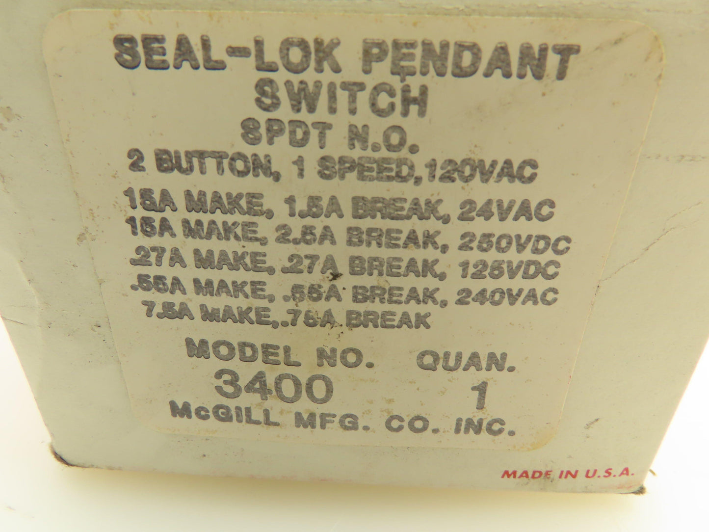 McGill Seal-Loc 3400 Seal Lok Push Button Pendant Switch