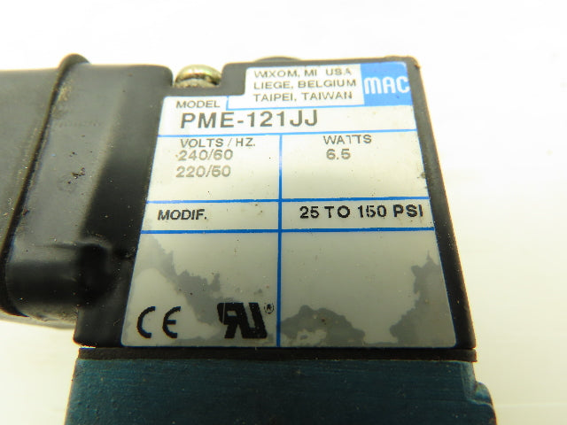 Mac PME-121JJ Valve 240VAC Coil 60 Hz 25-150 PSI