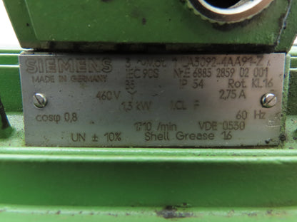 Siemens Hydraulik Ring Rotor Pump Motor 460V 1.3kW 1.75Hp 1710 RPM  PR-04-H-A1