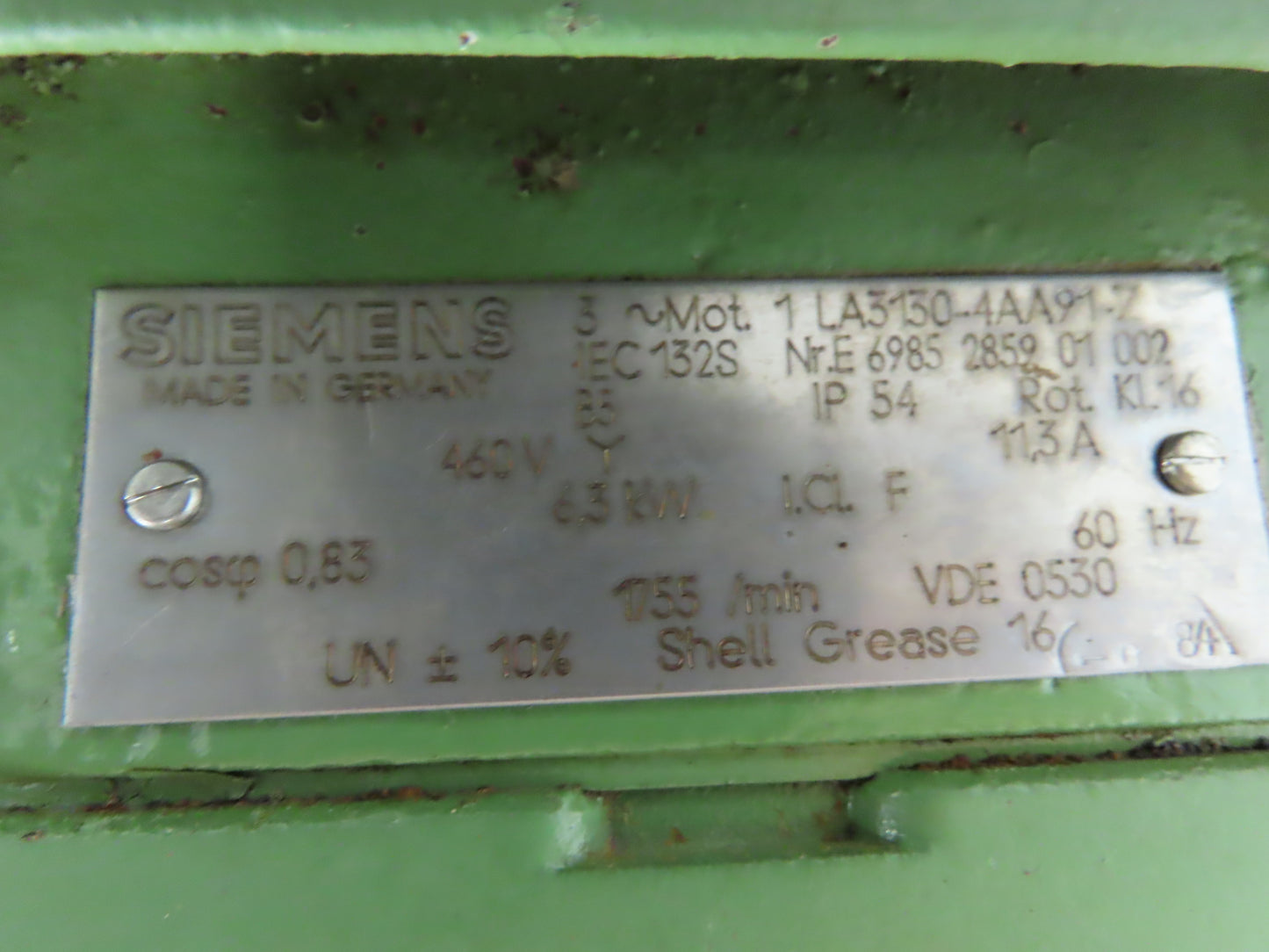 Siemens 1LA3130-4AA91-Z Hydraulic 2-Stage Rotor Pump Motor Unit 460V 6.3kW 8.4Hp