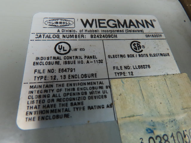 Wiegmann B242409CH Electrical Enclosure w/ Backplate 24x24x9"