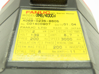 Fanuc am8/4000i A06B-0235-B605 Servo Motor With A860-2014-T301 Pulsecoder 139v