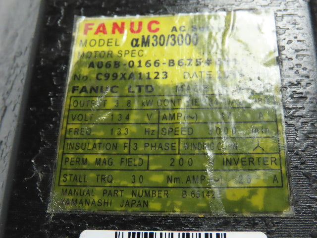 Fanuc am30/3000i A06B-0166-B675#0016 Servo Motor W/A860-0360-V501 Pulsecoder