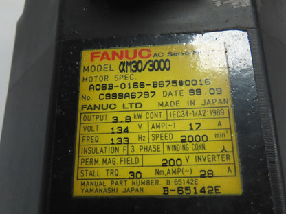 Fanuc am30/3000i A06B-0166-B675#0016 Servo Motor W/A860-0360-V501 Pulsecoder