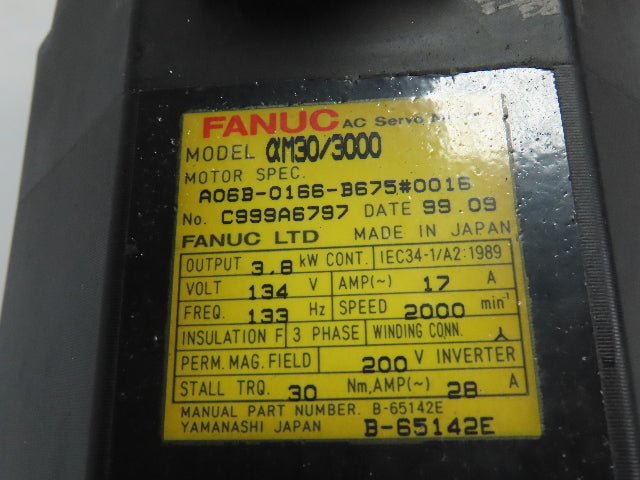Fanuc am30/3000i A06B-0166-B675#0016 Servo Motor W/A860-0360-V501 Pulsecoder