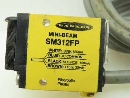 Banner SM312FB Fiber Optic Sensor 10-30V DC Light/Dark Operate NPN/PNP 2m Cable