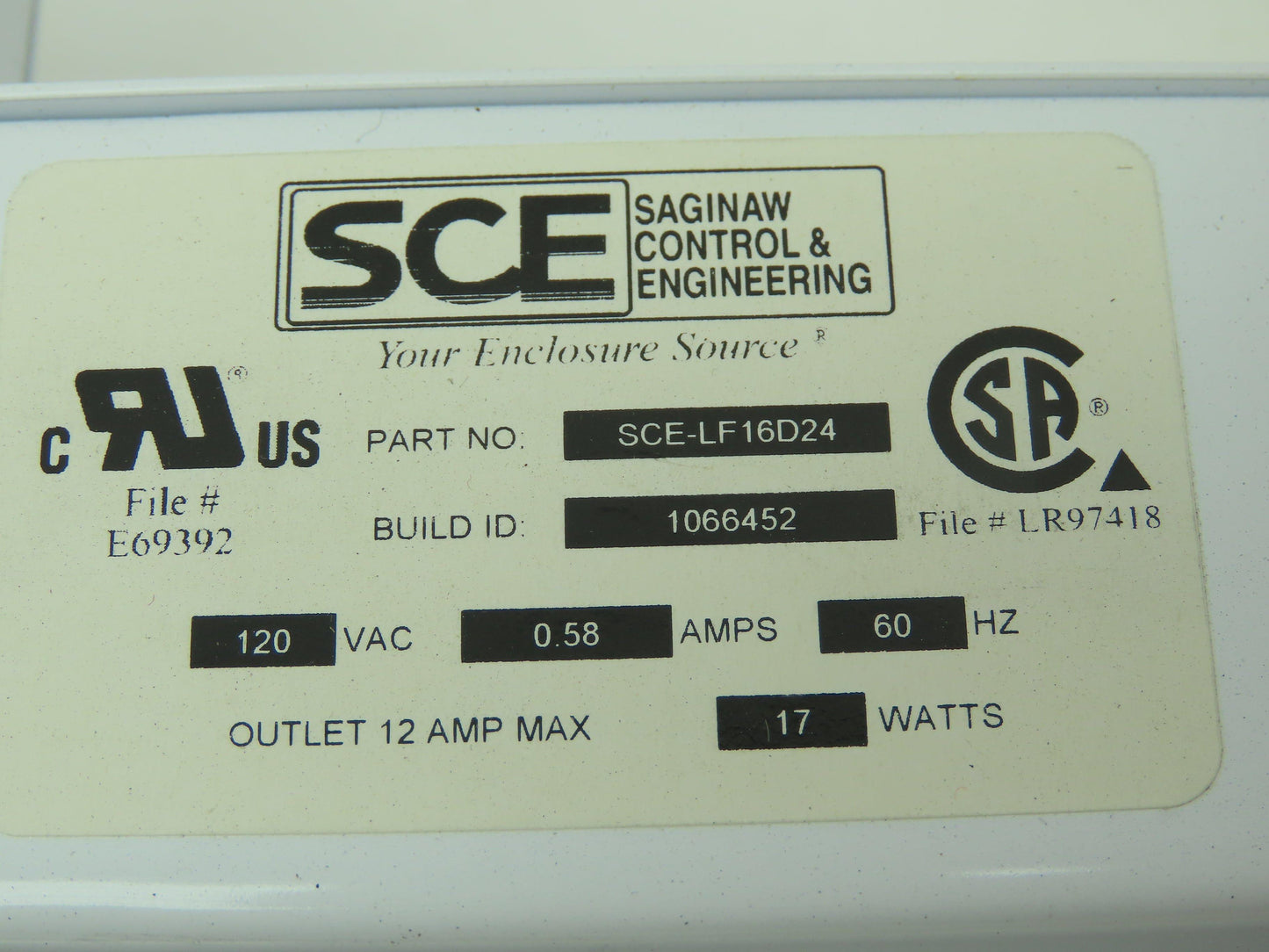 Sce SCE-LF16D24 SCE-LF16D24 Fluorescent Light Fixture 0.58amp 60hz 120VAC 17W