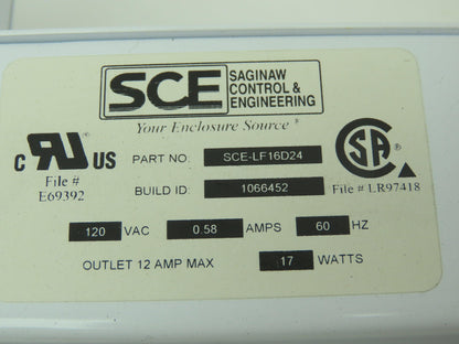 Sce SCE-LF16D24 SCE-LF16D24 Fluorescent Light Fixture 0.58amp 60hz 120VAC 17W
