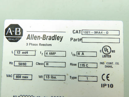 Allen Bradley 1321-3RA4-D 3 Phase Line Reactor L 12 mH Lf 4 Amp