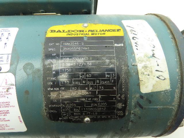 Baldor VBM3546-S Gearmotor Grove Gear 15:1 Reducer 116rpm 1Hp 460V 3PH 56C RH
