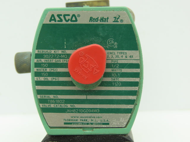Asco JKH8210G094MO Pneumatic Solenoid Valve 2-Way 150PSI 1/2"NPT 120V Coil