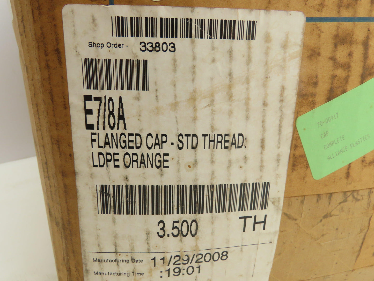 Caplugs 70-00917 E 7/8 A Flanged Cap STD Tread LDPE Orange Fits Over 7/8 OD Pipe