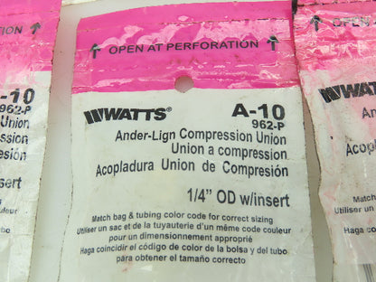 Watts A-10 962-P Ander-Lign Brass Compression Union 1/4 Tube OD  LOT OF 9