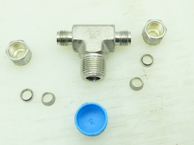 Hy-Lok 316 Male Branch Tee Compression Fitting 1/4" Tube x 3/8" MNPT  LOT OF 4