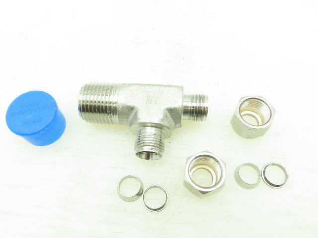 Hy-Lok 316 Male Run Tee Compression Fitting 3/8" Tube x 1/2" MNPT  LOT OF 2