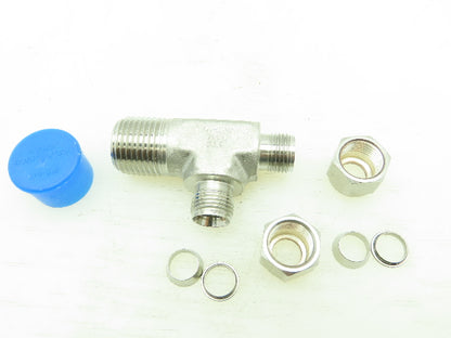 Hy-Lok 316 Male Run Tee Compression Fitting 3/8" Tube x 1/2" MNPT  LOT OF 2